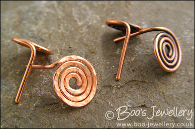 Copper spiral stud earrings - 2 versions to choose from