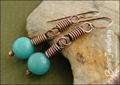 Aqua jade chunky wrapped double link earrings