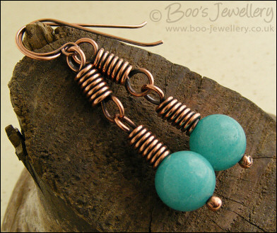 Aqua jade chunky wrapped double link earrings