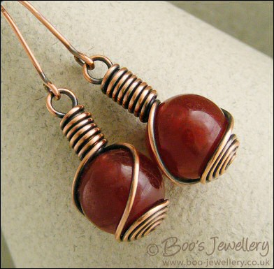 Strawberry jade and rosebud knot earrings
