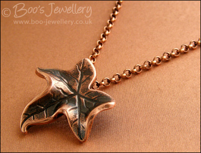 Naturally contoured solid copper ivy leaf pendant