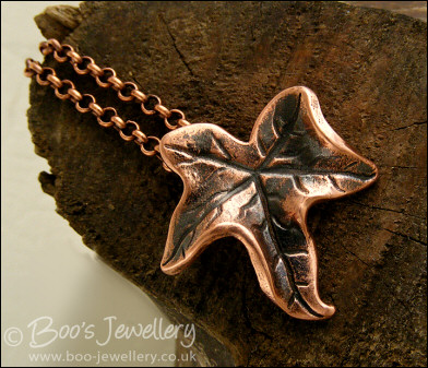 Naturally contoured solid copper ivy leaf pendant