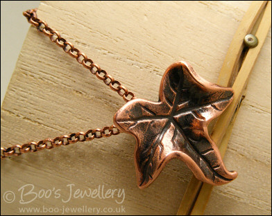 Naturally contoured solid copper ivy leaf pendant