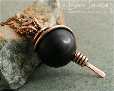 Large Obsidian bead pendant with spiral wrapped bail