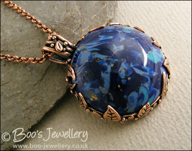 Faux Lapis cabochon leaf set double-sided pendant