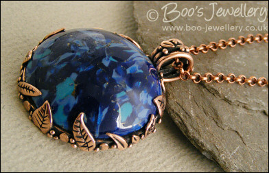 Faux Lapis cabochon leaf set double-sided pendant