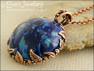 Faux Lapis cabochon leaf set double-sided pendant