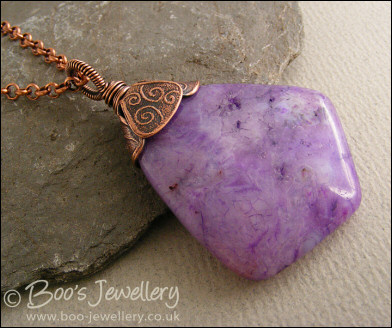Purple agate kite pendant with petal beadcap and wrapped bail