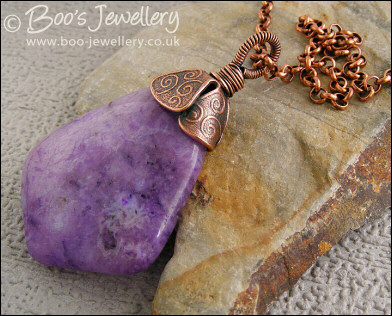 Purple agate kite pendant with petal beadcap and wrapped bail