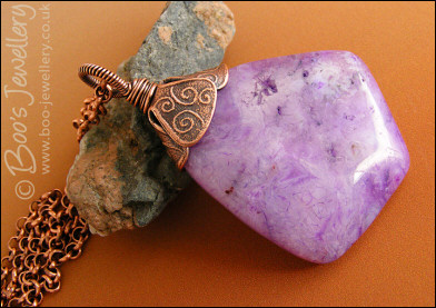 Purple agate kite pendant with petal beadcap and wrapped bail