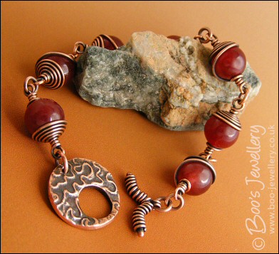 Strawberry jade and copper toggle bracelet