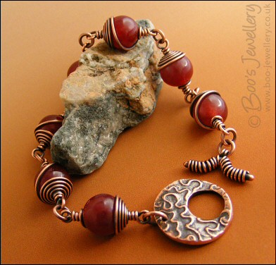 Strawberry jade and copper toggle bracelet