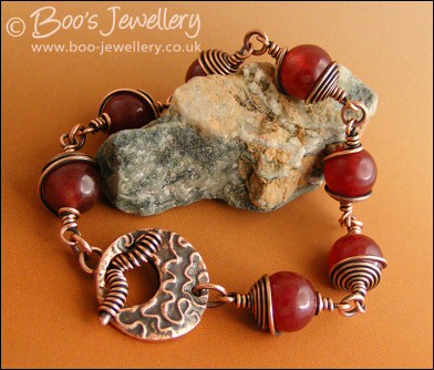 Strawberry jade and copper toggle bracelet