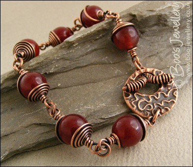 Strawberry jade and copper toggle bracelet