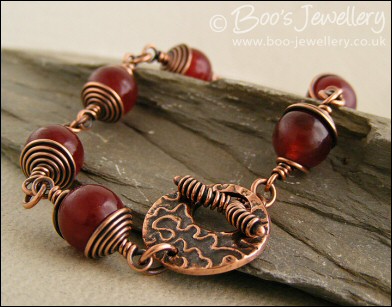 Strawberry jade and copper toggle bracelet