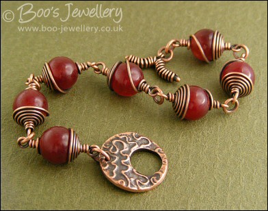 Strawberry jade and copper toggle bracelet