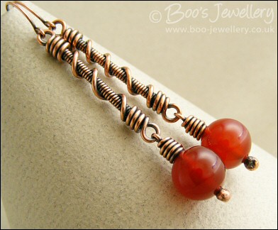 Carnelian long drop earrings with coiled connectors - made to order