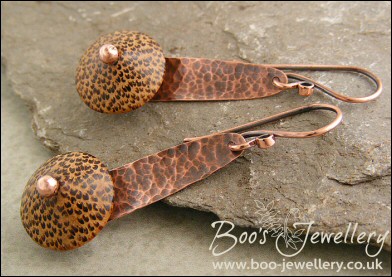 Hammered copper and Palmwood earrings