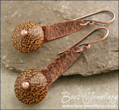 Hammered copper and Palmwood earrings