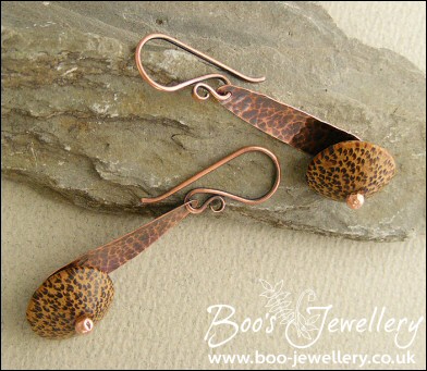 Hammered copper and Palmwood earrings