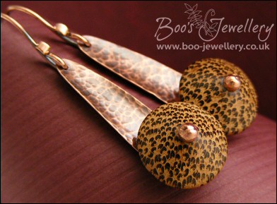 Hammered copper and Palmwood earrings