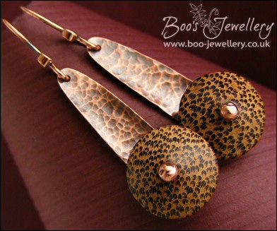 Hammered copper and Palmwood earrings