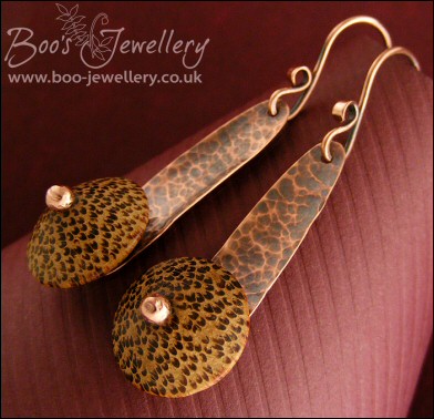 Hammered copper and Palmwood earrings