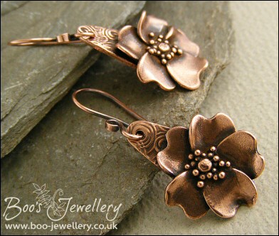 Wild rose hand sculpted copper earrings