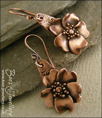 Wild rose hand sculpted copper earrings