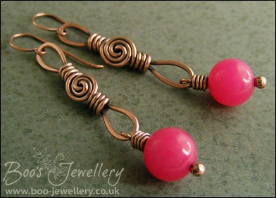 Long loop and rosebud knot earrings with raspberry jade - RESERVED