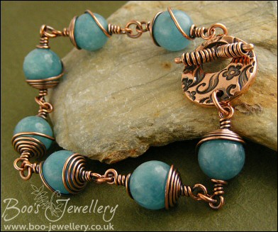 Antiqued copper and blue sponge quartz toggle bracelet