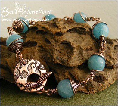 Antiqued copper and blue sponge quartz toggle bracelet