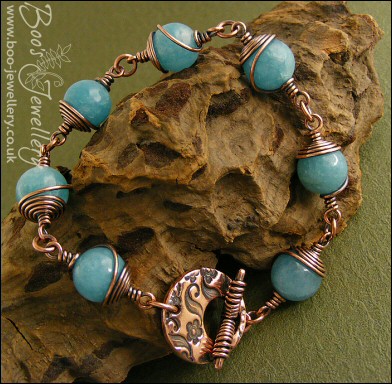 Antiqued copper and blue sponge quartz toggle bracelet