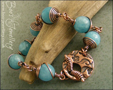 Antiqued copper and blue sponge quartz toggle bracelet