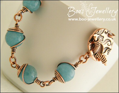 Antiqued copper and blue sponge quartz toggle bracelet