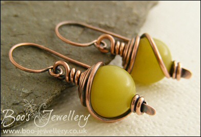 Butter Jade spiral wrapped hammered paddle earrings