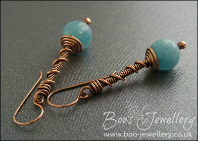 Blue sponge quartz and copper coil on coil earrings