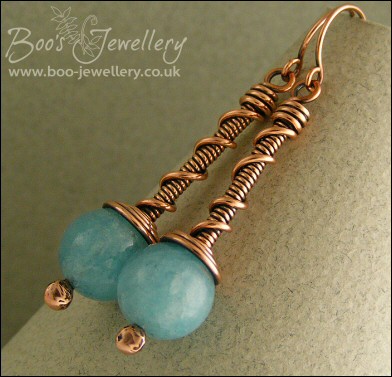 Blue sponge quartz and copper coil on coil earrings