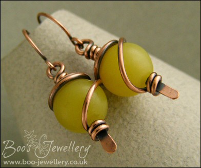 Butter Jade spiral wrapped hammered paddle earrings
