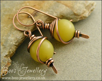 Butter Jade spiral wrapped hammered paddle earrings