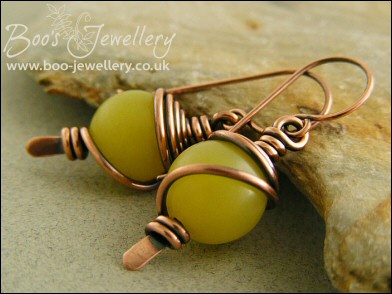 Butter Jade spiral wrapped hammered paddle earrings