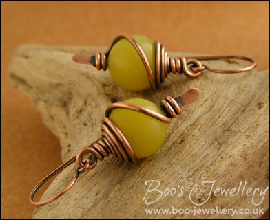 Butter Jade spiral wrapped hammered paddle earrings