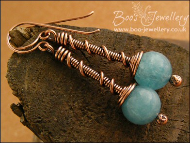 Blue sponge quartz and copper coil on coil earrings