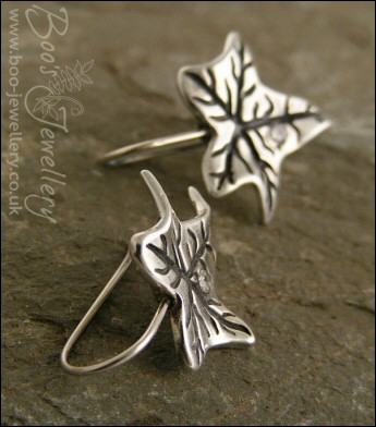 Solid silver one piece ivy leaf drop earrings with cubic zirconium