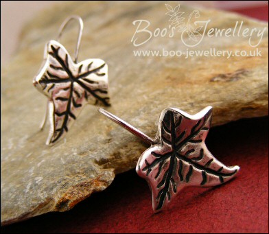 Solid silver one piece ivy leaf drop earrings with cubic zirconium
