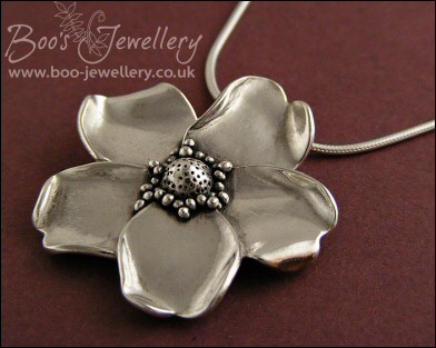 Pure solid silver hand sculpted wild rose pendant