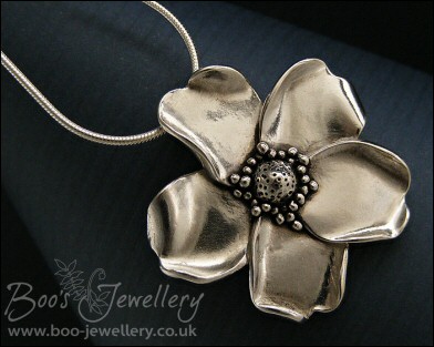 Pure solid silver hand sculpted wild rose pendant