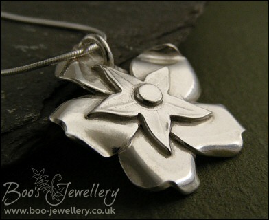 Pure solid silver hand sculpted wild rose pendant
