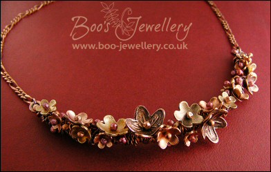 Copper and bronze flower garland necklace