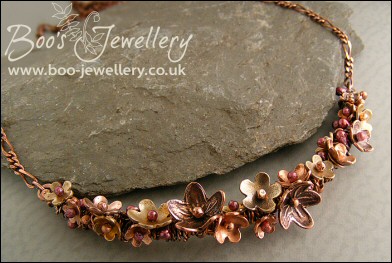 Copper and bronze flower garland necklace